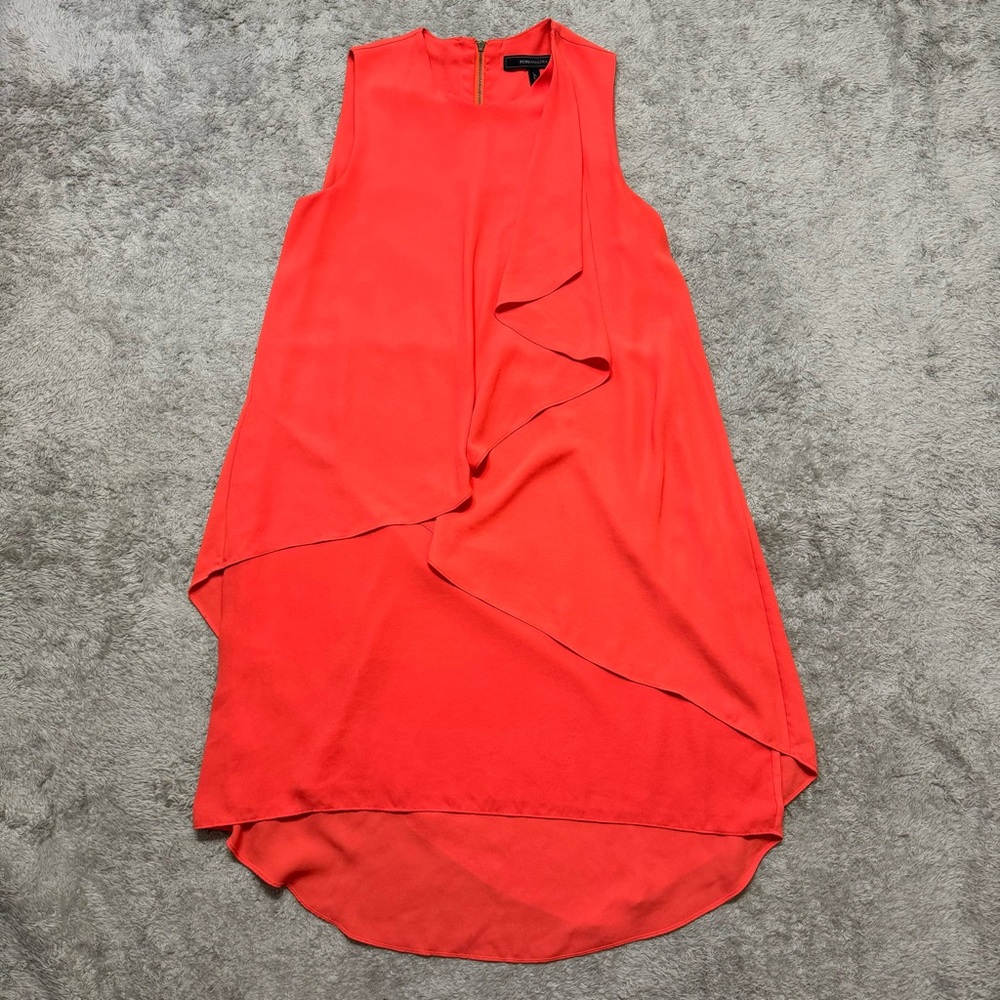 BCBG Maxazria Sleeveless Layered Asymmetrical Hem Party Slip Dress Orange Sz XS